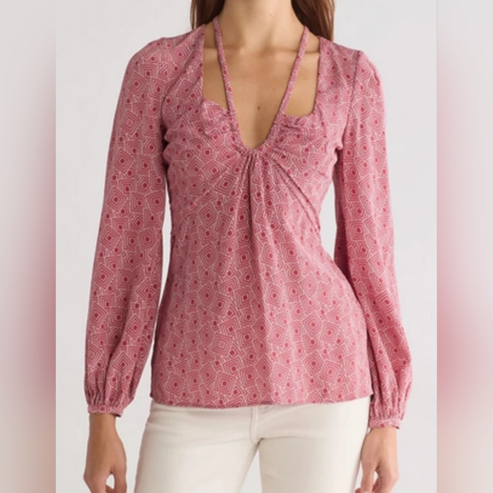 Equipment Silk Long Sleeve Geometric Arden Top Size 4 New